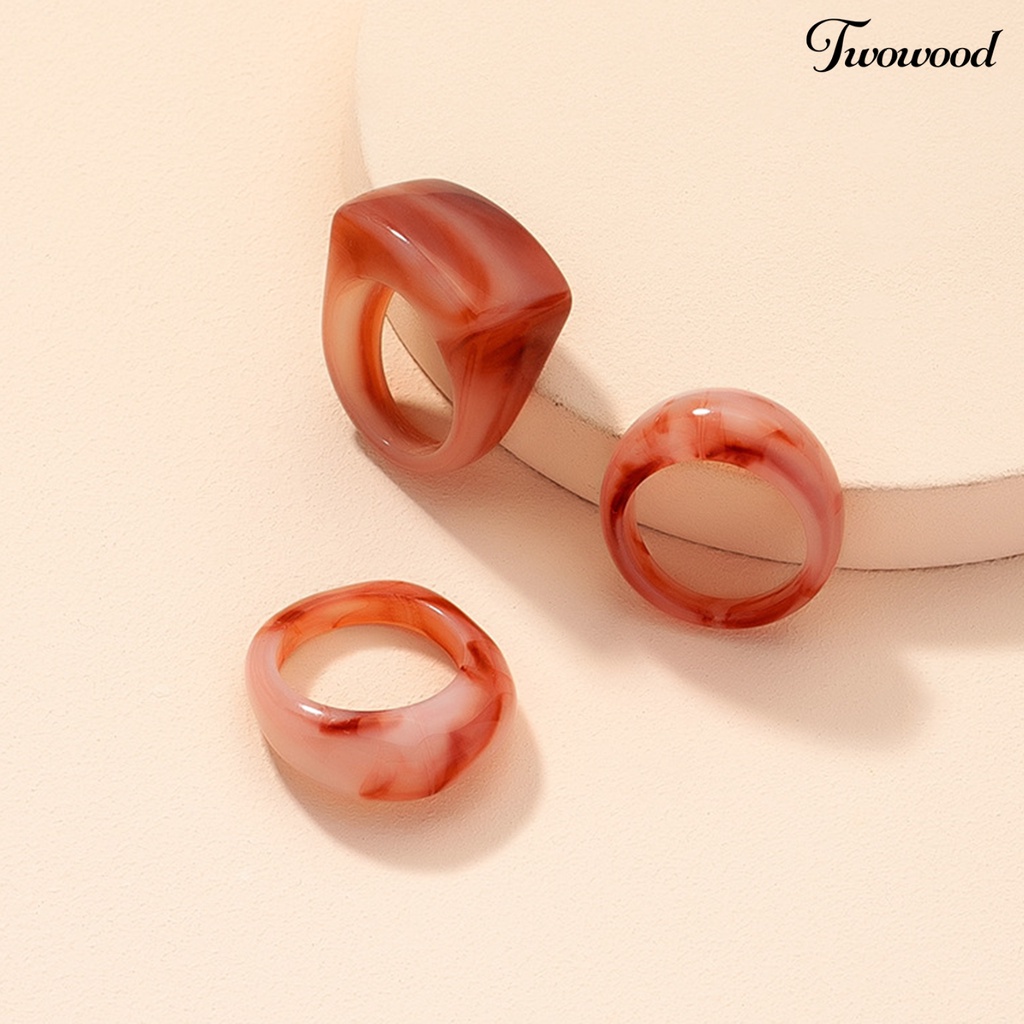 3pcs / Set Cincin Bentuk Persegi Geometris Bahan Resin Akrilik Untuk Unisex