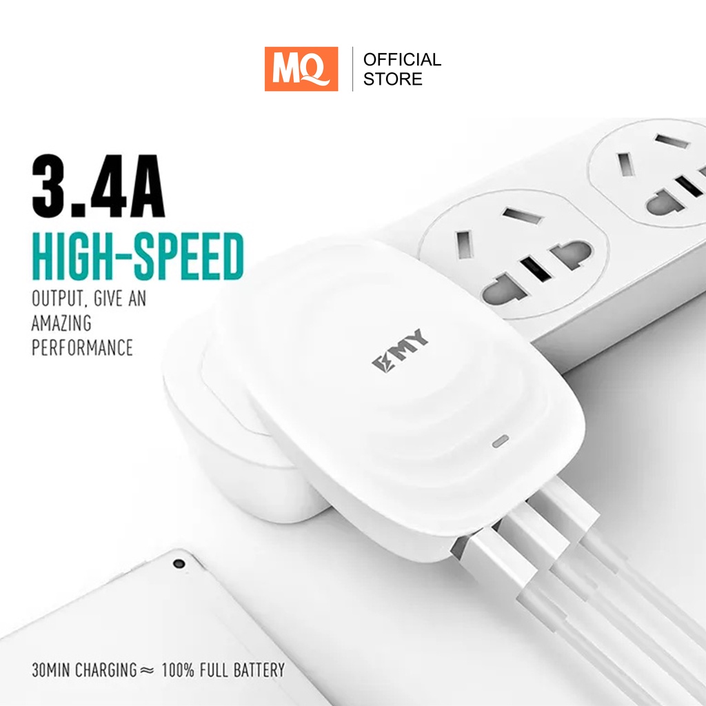 MQ Adaptor Charger Fast Charging With 3 Port USB 3.4A Brand EMY MY229