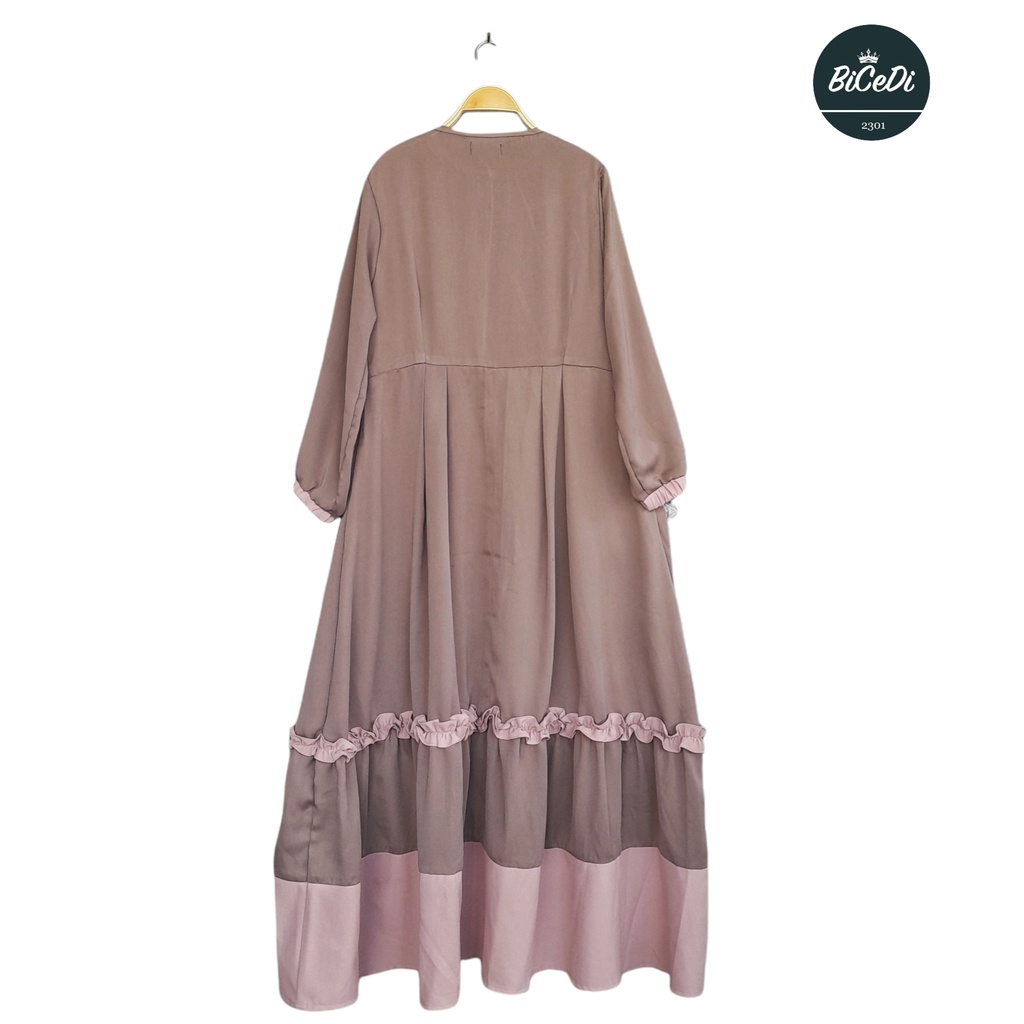 Gamis Dress Moona Motif Bicedi Frappucino Kombinasi Gamis Dress Syari Rempel