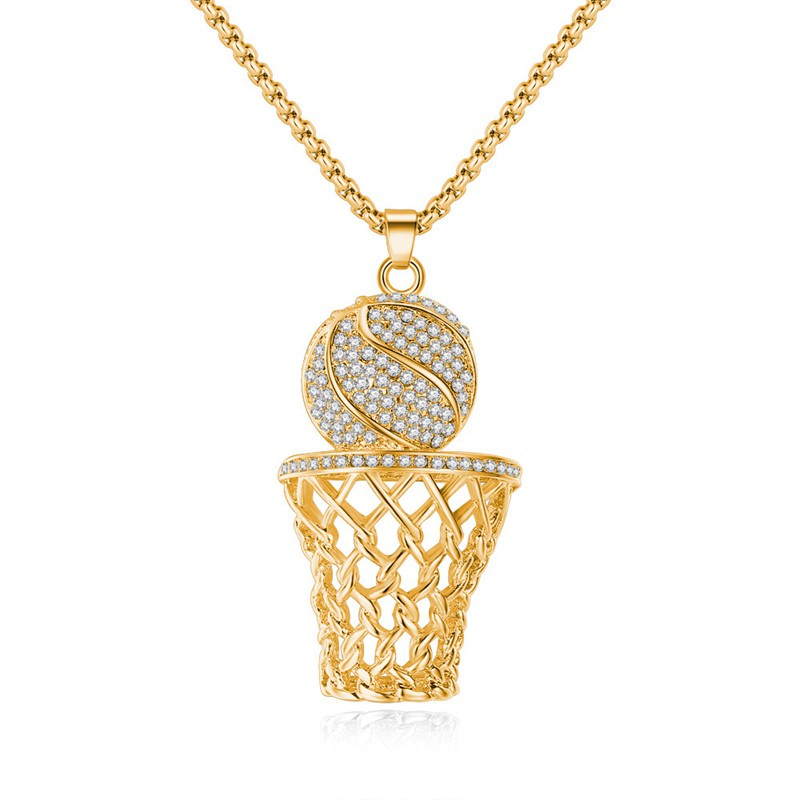 925 Sterling Silver Men Women Fashion Basketball Box Rhinestone Gold Necklace Hip Hop Hiphop Sports Fashion Pendant