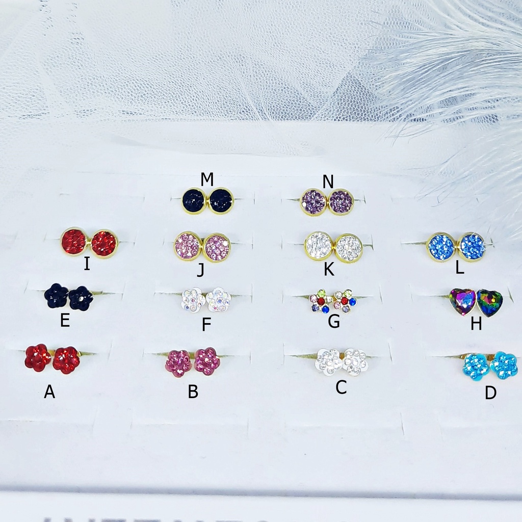 Anting Titanium Fashion Solitaire Korea Zircon Rose Gold - BE305