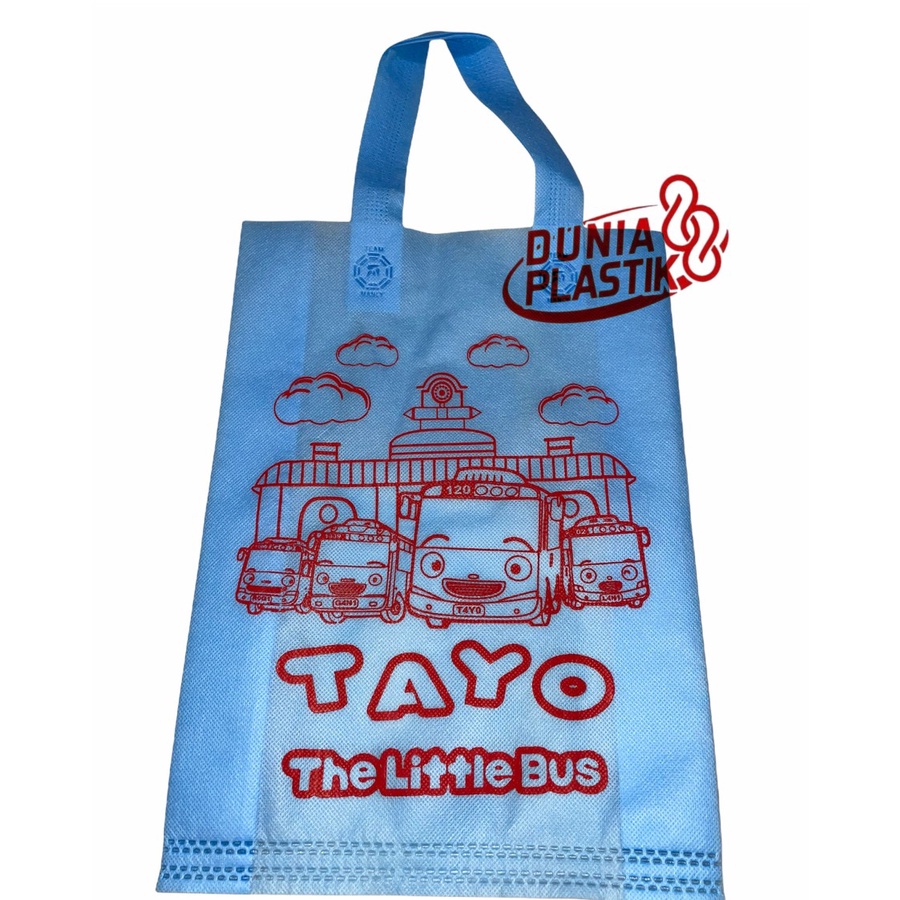 isi12pc TAS KAIN KARAKTER sablon acara party pesta ultah ulang tahun anak souvernir goodie bag kado spunbob gasset tas ramah lingkungan anak cowok cewek spidermen hellokiti unicorn frozen doraemon cars tayo lol tsumtsum-TAS KAIN TAYO