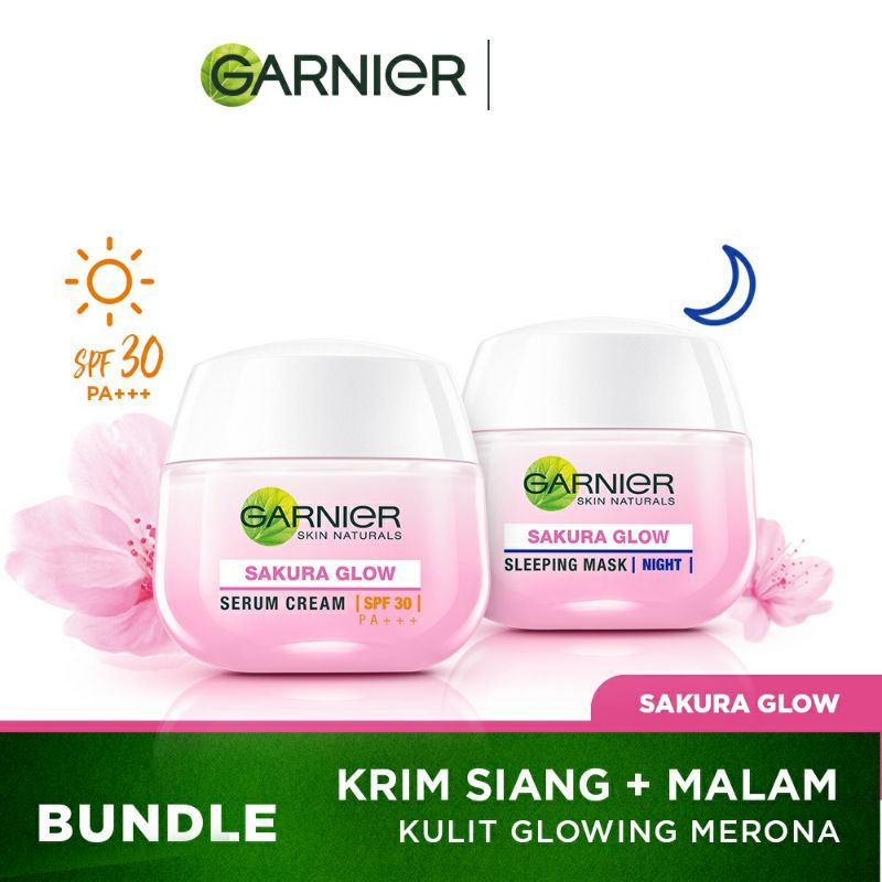 Paket Garnier Sakura Glow Kit Day &amp; Night Cream - Moisturizer Skincare Krim Siang Malam