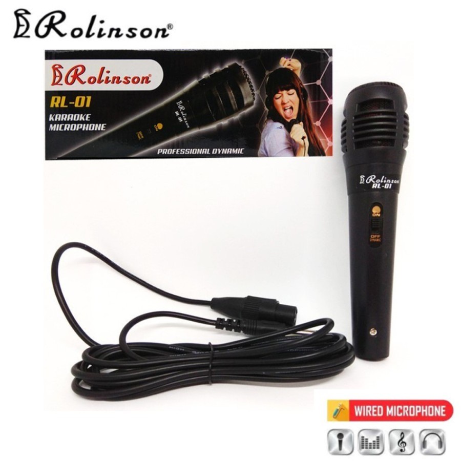 Mic Rolinson RL-01 Microphone Karaoke Jack Besar Kabel Panjang 2 Meter Original