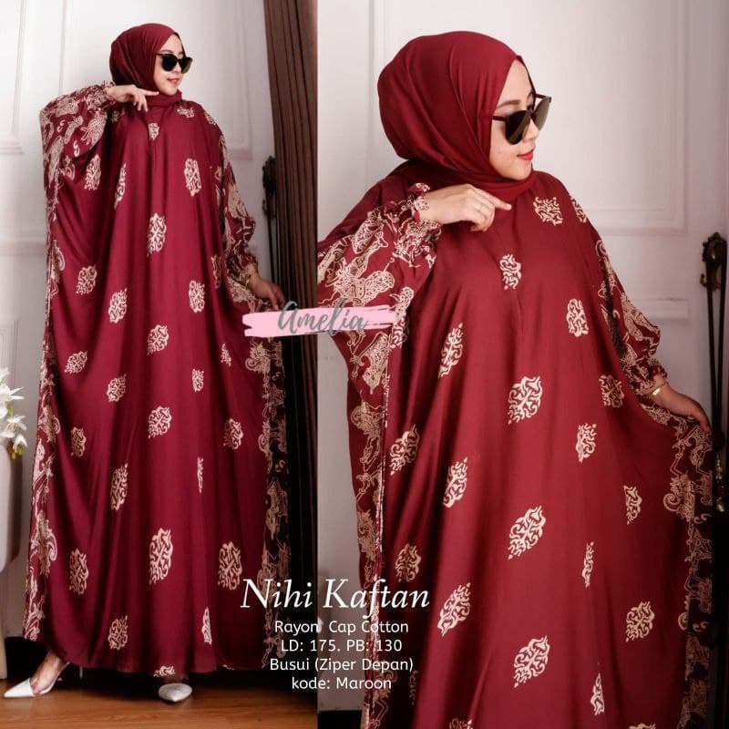 Kaftan Nihi - Kaftan Wanita Jumbo Rayon Premium Gamis Dress Jumbo Batik Busui Kekinian Baju Wanita Muslim Bigsize LD 175 cm