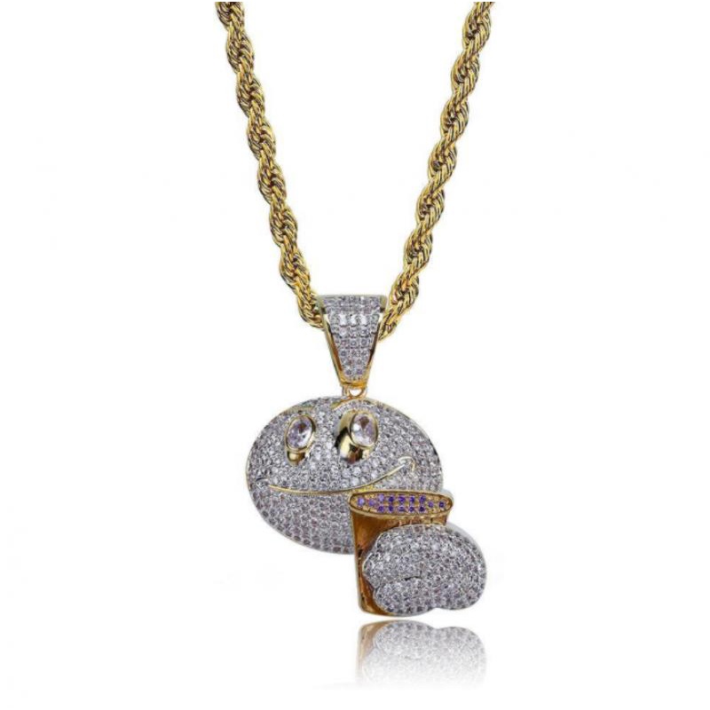 Kalung Liontin Desain Jari Tengah Vertikal Gaya Hip Hop Untuk Pria