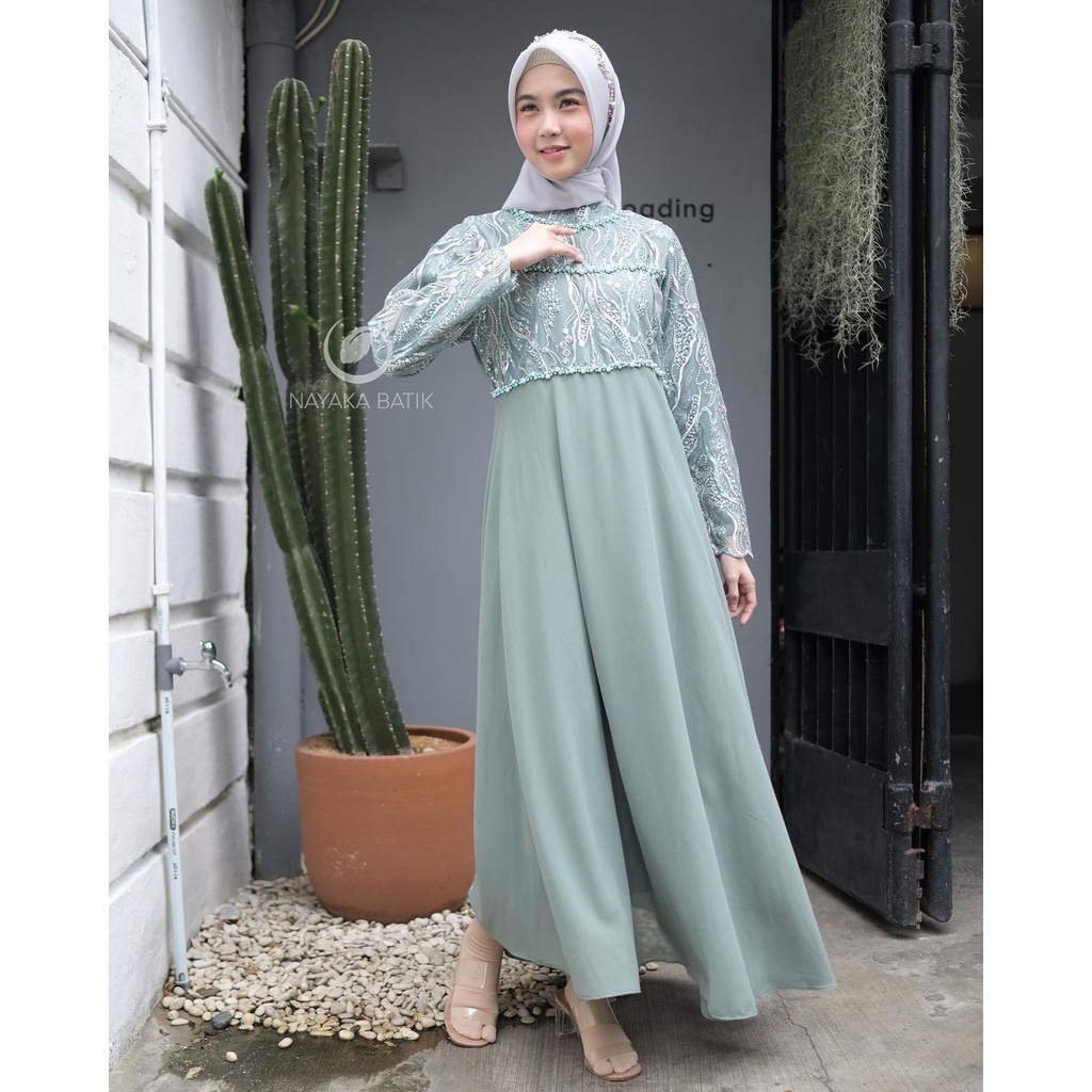 [BISA COD] MAXI DRESS LILIANA - GAMIS LEBARAN - LONG DRESS PESTA KONDANGAN KEKINIAN - GAMIS BROKAT TULLE MUTIARA - TIARA MAXI DRESS