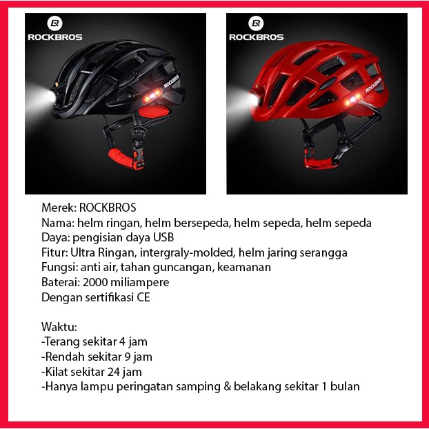 ROCKBROS  Headlight Helm Bersepeda Ringan Helm Sepeda Ultraringan Helm Sepeda Listrik Helm Sepeda Gu