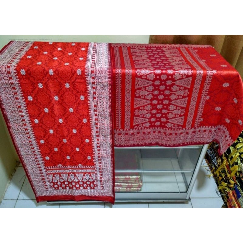 Songket Palembang Merah Silver