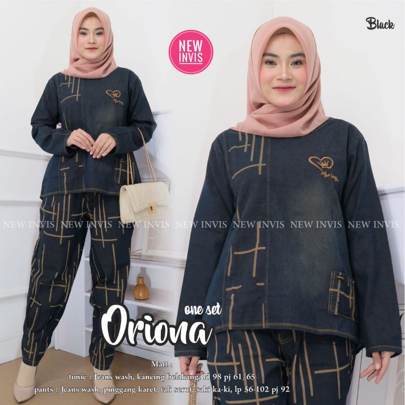 oriona one set jeans terbaru/setelan tunik dan celana jeans/set jeans wanita terkini