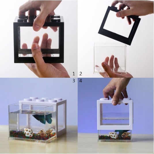 Akuarium Mini Mi-08 Ikan Cupang Akrilik Aquarium Mini Acrylic Lego LED