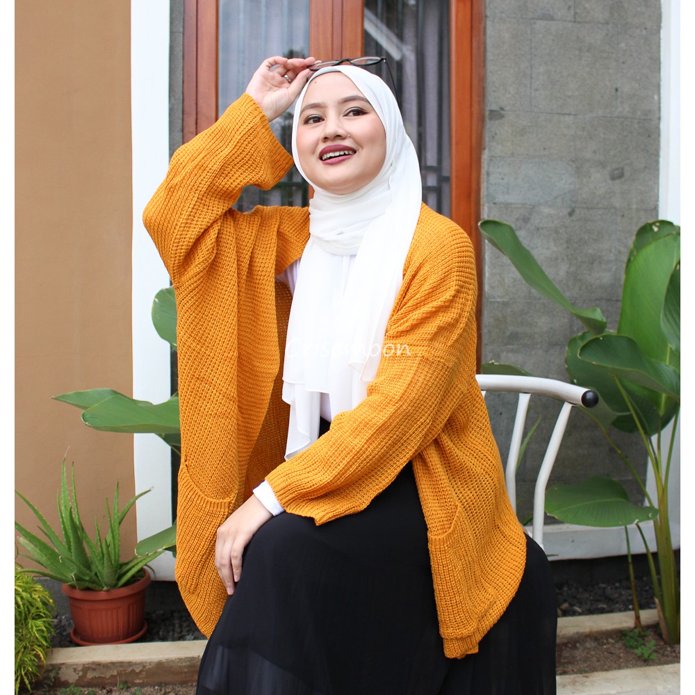Cardigan Rajut Oversize PREMIUM Kardigan Rajut Jumbo TEBAL-MUSTARD