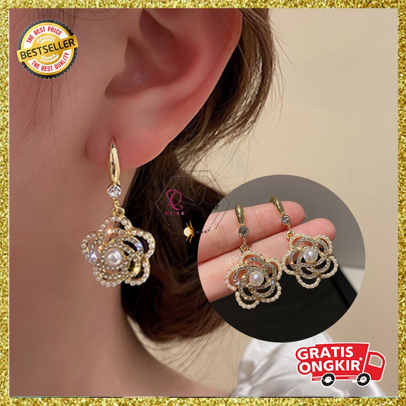 ANTING GIWANG KOREA PEREMPUAN DEWASA MODEL BUNGA MUTIARA MANIK KRISTAL WANITA AKSESORIS ANT91