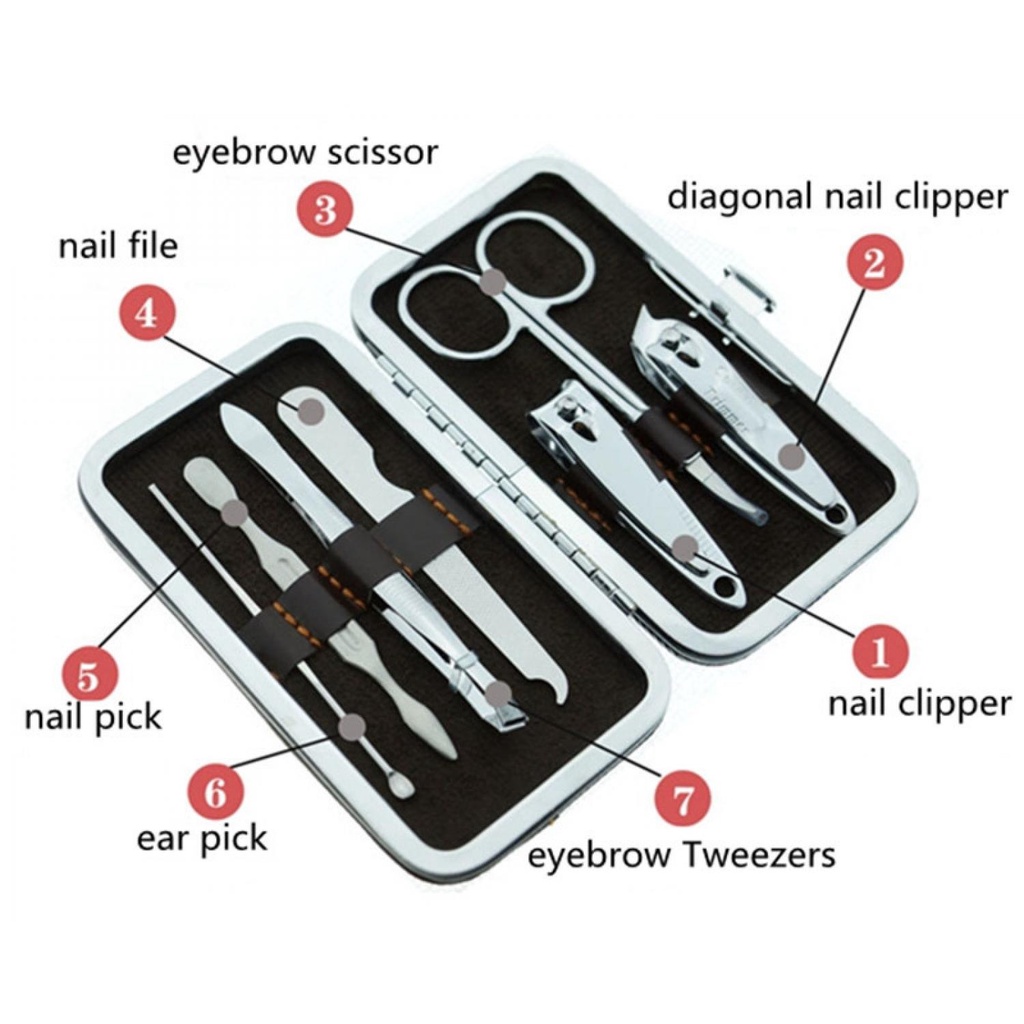 Manicure Pedicure Set 7IN1 Dompet Paket Pembersih Kuku Pinset Gunting Lancip Korek telinga Kuping