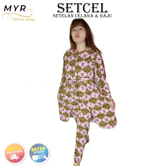 SETCEL TUNIK & LONG TUNIK  MOTIF GUCCI/SULTAN/CHANEL/LV