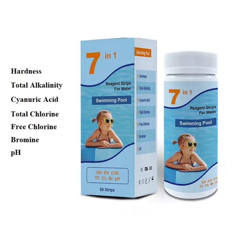 Strip Test Kadar Kaporit Kolam Renang Air Water Test Kit Swimming Pool 7in1 Strip Reagen