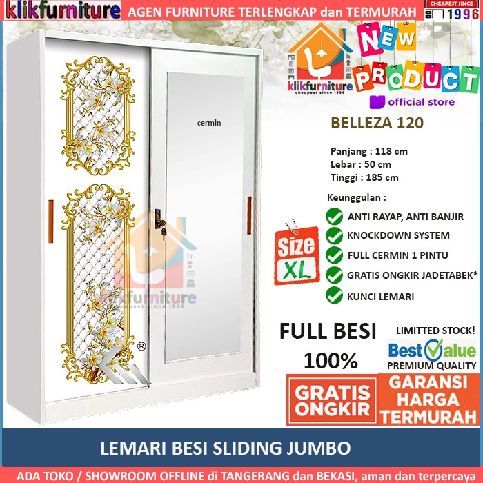 Jual Lemari Full Besi Sliding 2 Pintu Jumbo BELLEZA 120 Anti Rayap ...