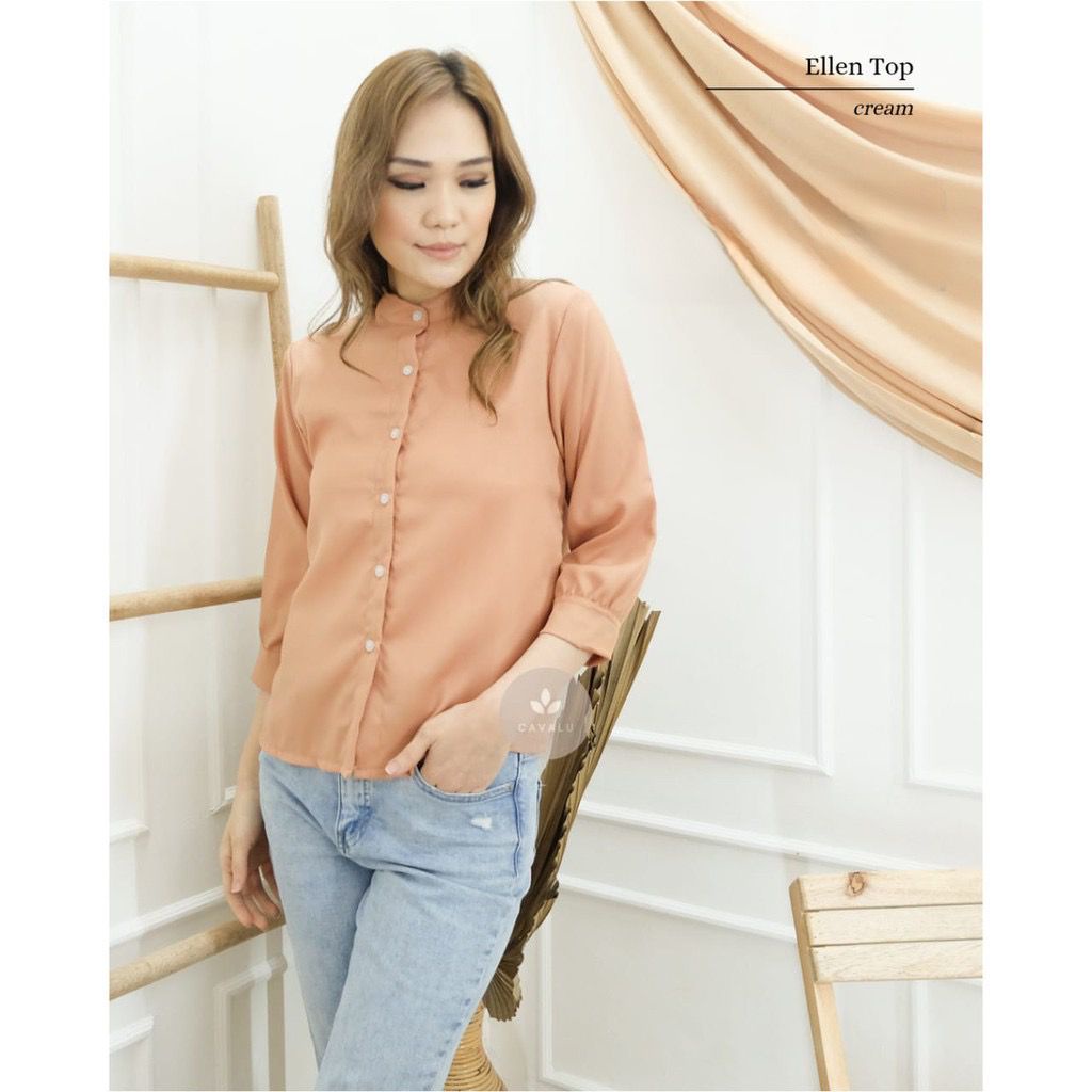 Baju Atasan Wanita Casual Kemeja Wanita Lengan Panjang Bahan Moscrepe Premium CAVALU 057 Ellen Top