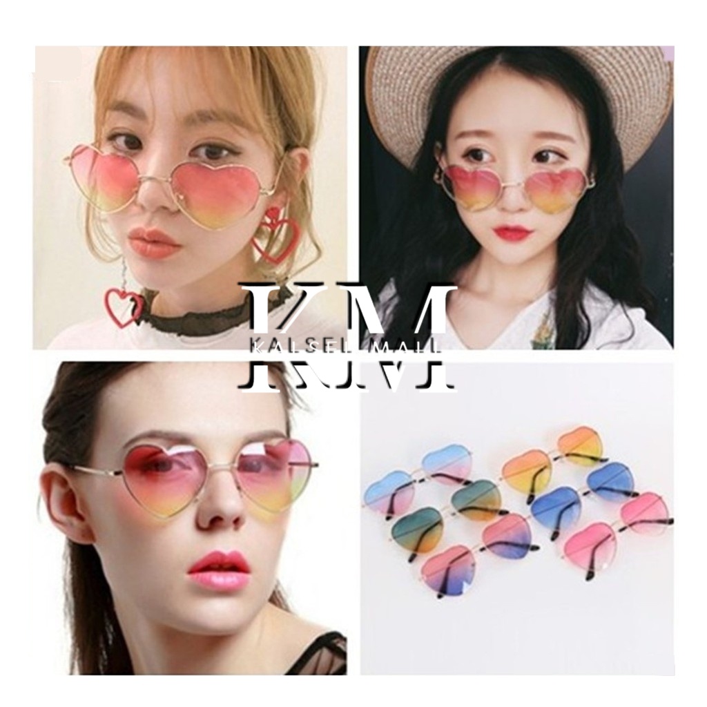 Kacamata Wanita Bentuk Love Hati Amor Fashion Korean Style Sunglasses Kaca Mata Hitam Warna Warni Anti Silau Sinar UV Matahari Kcamata Artis Selebgram Viral Tiktok Antiradiasi Polarised Cewek Perempuan KCH28