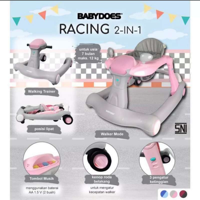 Makassar - Baby Walker Alat Bantu Jalan Babydoes Racing 2 in 1 / Walking Trainer / Push Walker