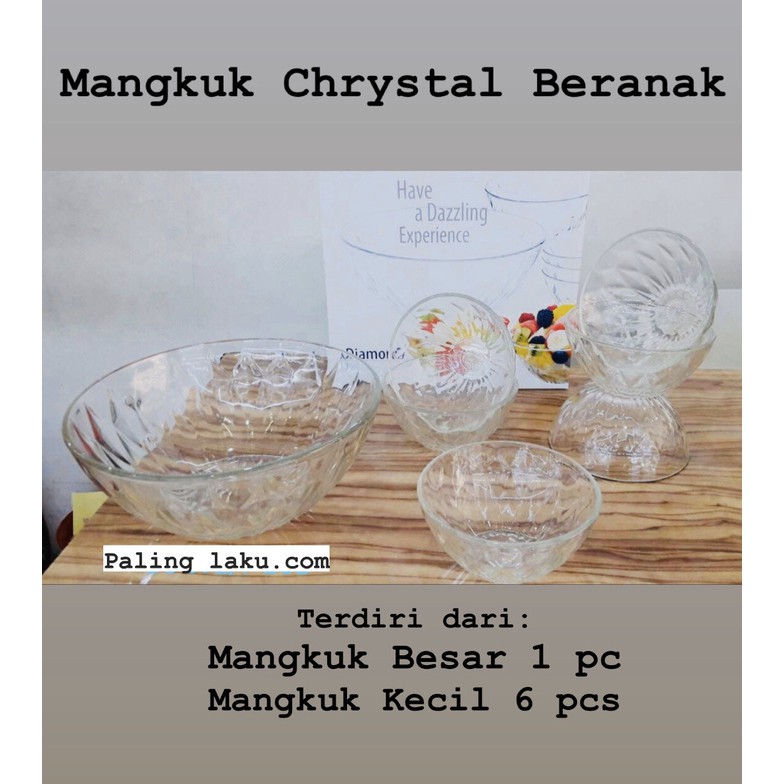 Mangkuk kaca Chrystal Beranak (6pcs mangkuk kecil + 1 pcs mangkuk besa
