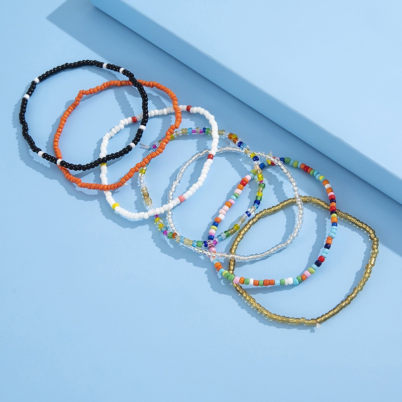 7pcs / Set Gelang Kaki Manik-Manik Warna-Warni Elastis Gaya Bohemian Untuk Wanita
