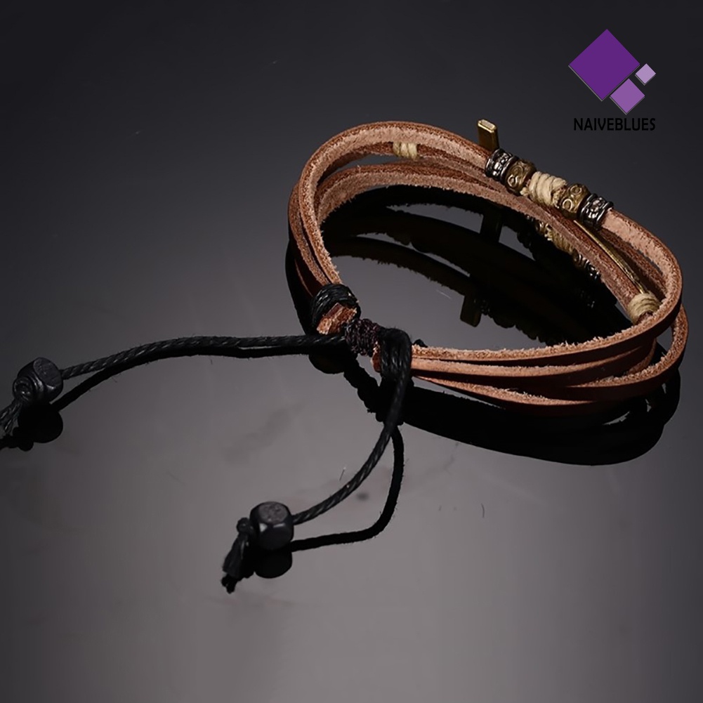 Gelang Tali Rantai Adjustable Bahan Kulit Imitasi Gaya Retro Untuk Pria Dan Wanita