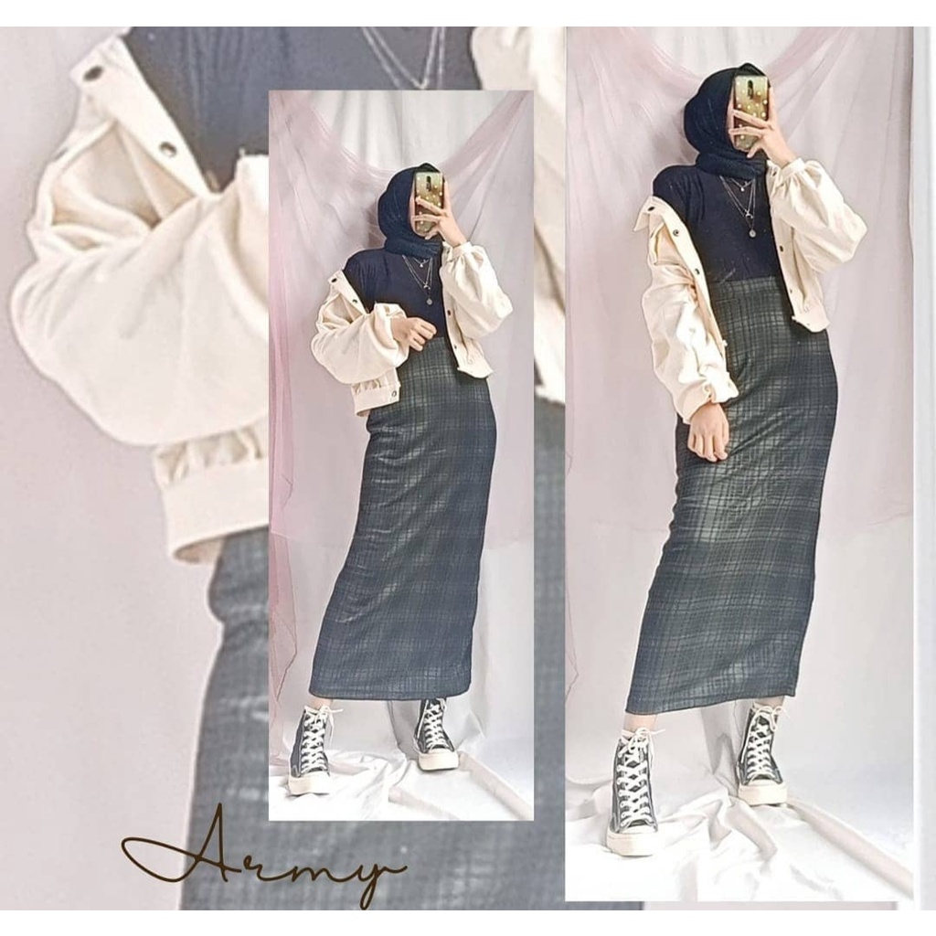 Rok Tartan Span Panjang Premium Korean style Terbaru Best Seller | Rok Span Panjang Kotak Kotak