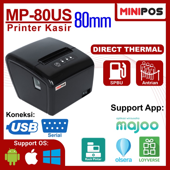 Printer Thermal MINIPOS MP-80US 80mm USB+COM Auto Cutter Antrian Parkir Spbu Murah