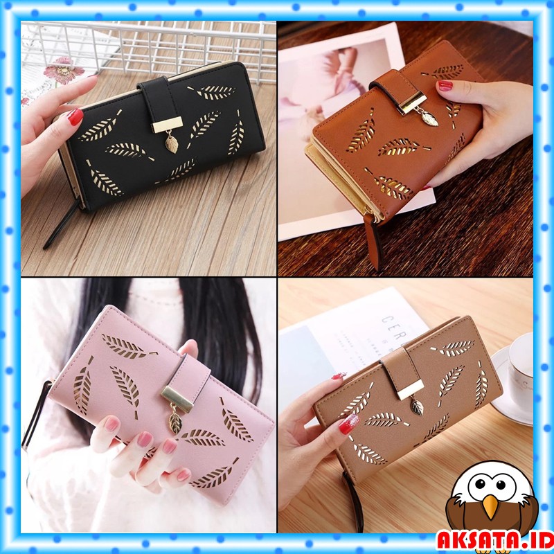 DOMPET WANITA PANJANG /  DOMPET PANJANG WANITA FASHION KOREA MOTIF DAUN / DOMPET PANJANG