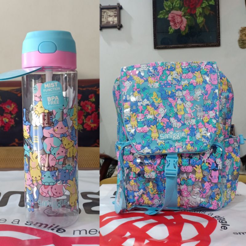 Smiggle backpack n bottle Glee cat original