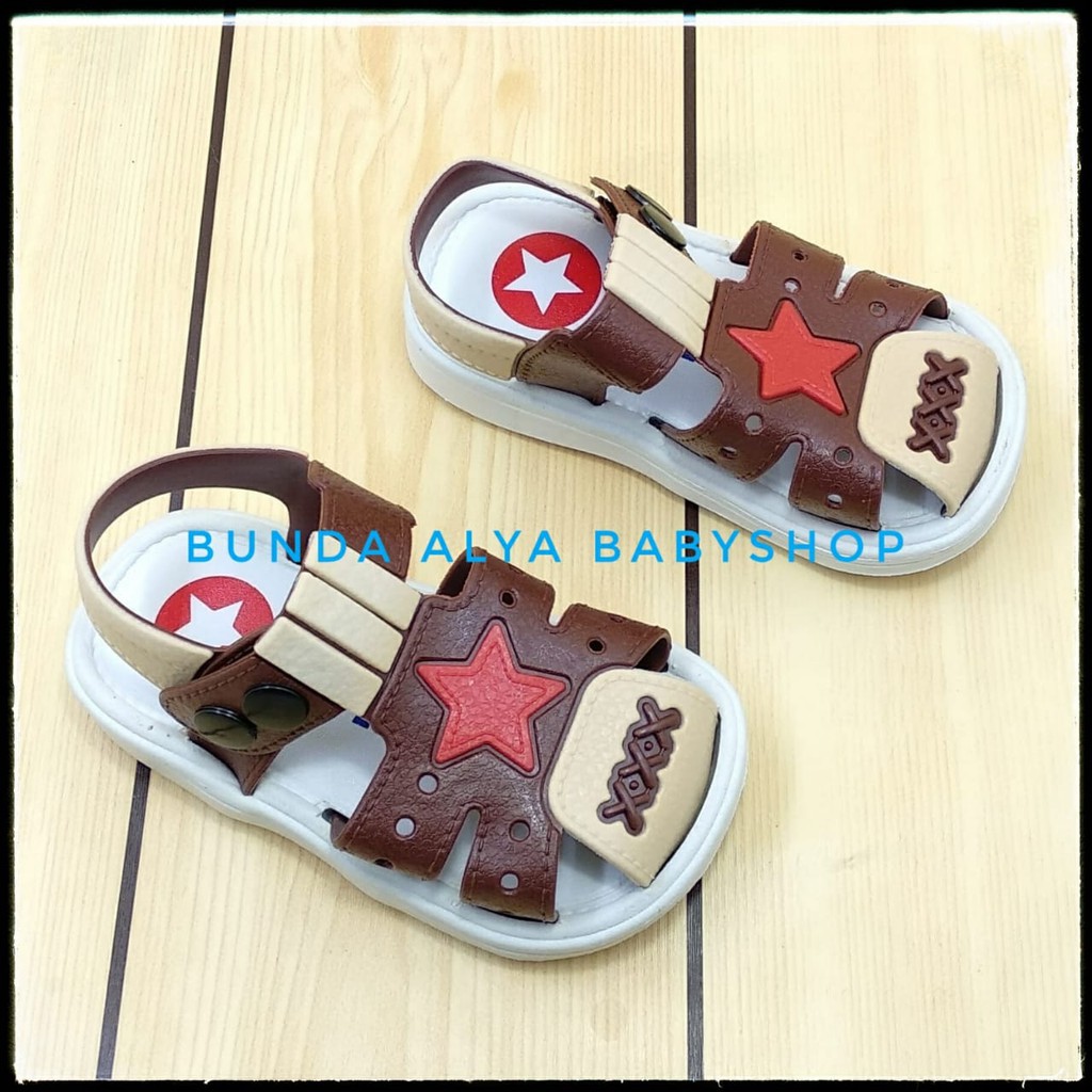 Sendal Anak Laki Laki Usia 6 Bulan 1 2 Tahun COKLAT Alas Karet IMPORT - Sepatu Sandal Anak Cowok Bintang Lentur Alas Karet Keren