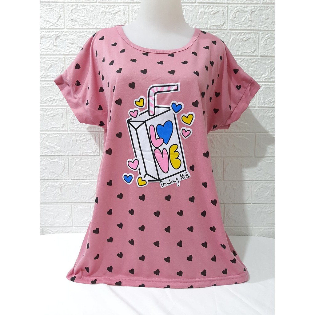 KAOS JUMBO MOTIF DRINKING MILK/ KAOS WANITA UNTUK SANTAI