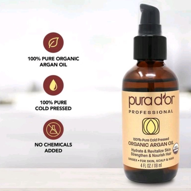 Pura D'or Organic Moroccan Argan Oil (4oz / 118m L) Usda Certified 100% Pure Cold Pressed Virgin Pre