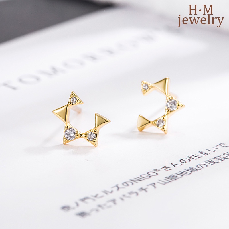 2022 Anting Tusuk Model Pentagram Terbuka Aksen Berlian Imitasi Untuk Wanita