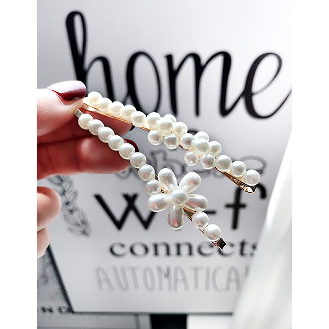 LRC Jepit Rambut Fashion White Alloy Pearl Hair Clip Six-piece F50050