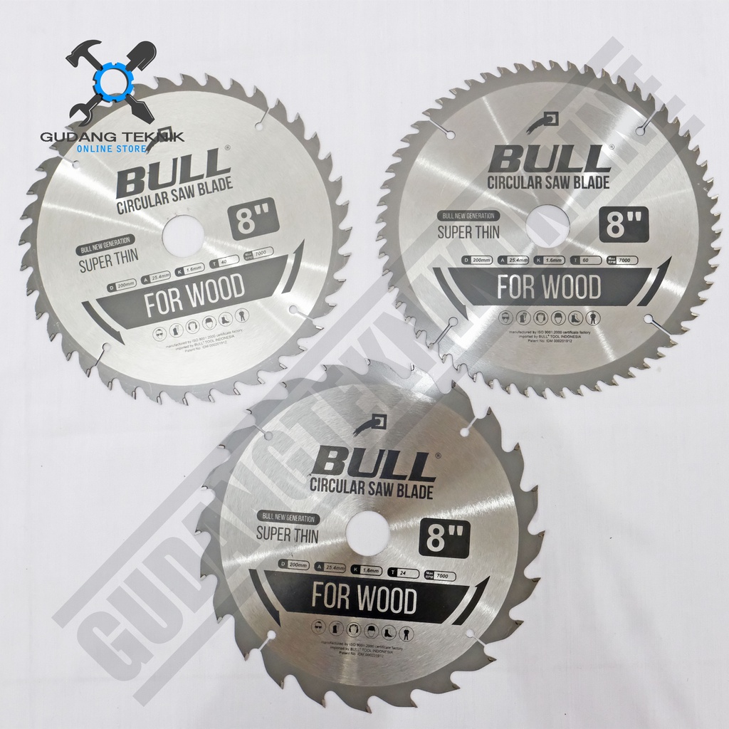 Mata Pisau Kayu Circular Saw BULL 8&quot; 24T 40T 60T - Mata Gergaji Circle 8 Inch 24T 40T 60T - Circular Saw Blade