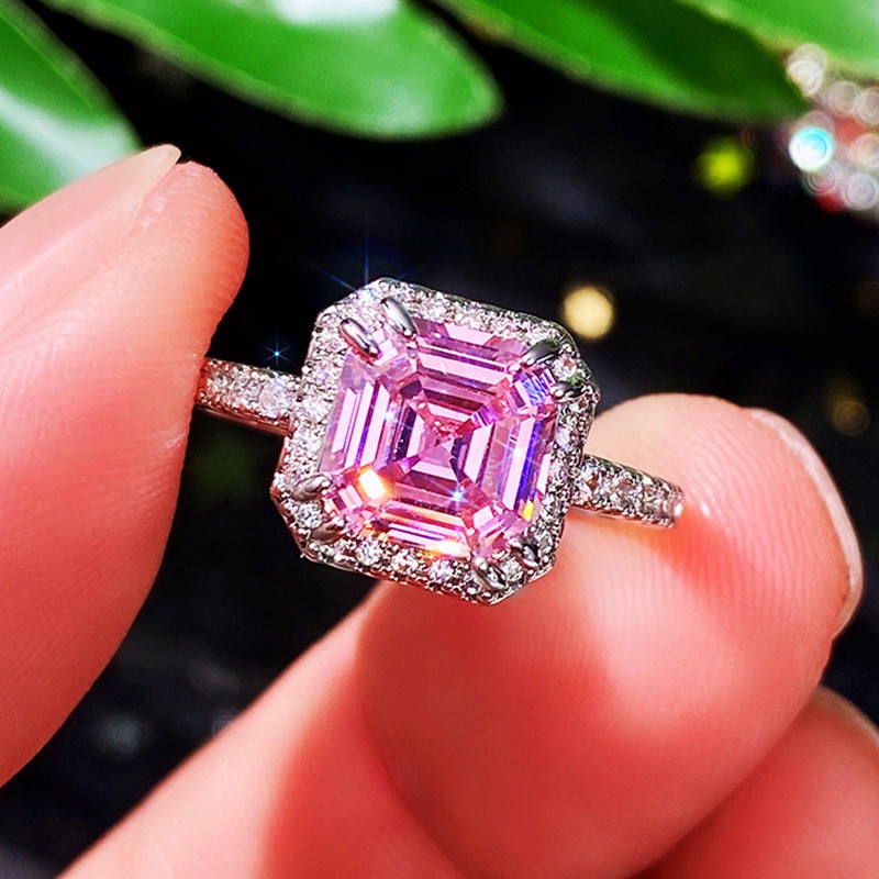 Cincin Pertunangan Desain Kunci Rendah Warna Pink Gaya Simple Dan Elegan Untuk Wanita