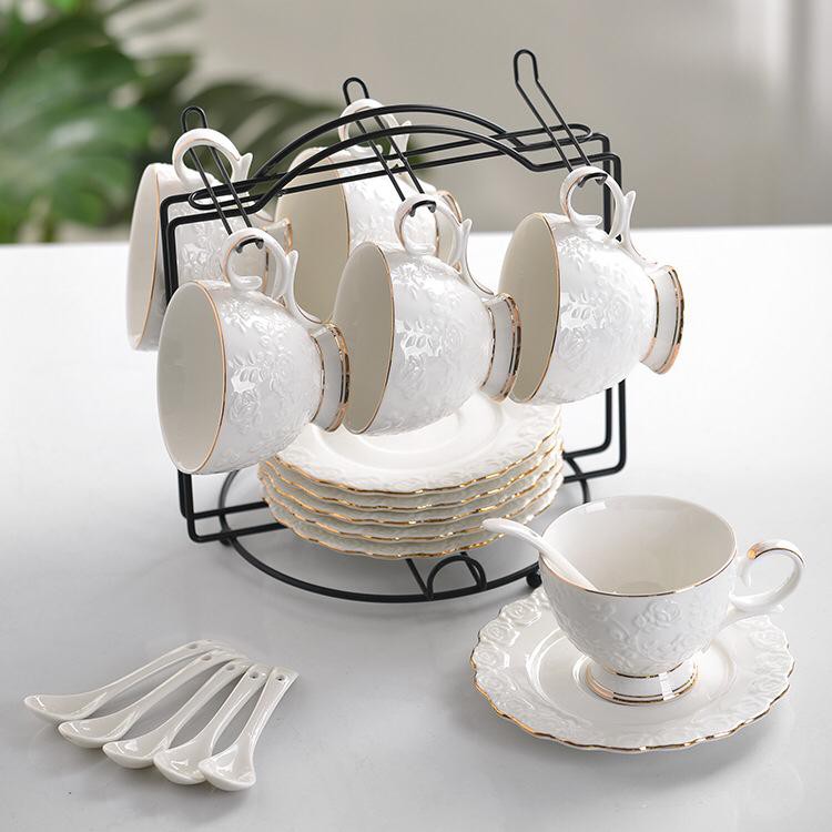 UNIK#Cangkir Saucer Sendok Set 6 PCS dengan Gantungan Cangkir / Gelas Set / Cangkir Teh Kopi Set