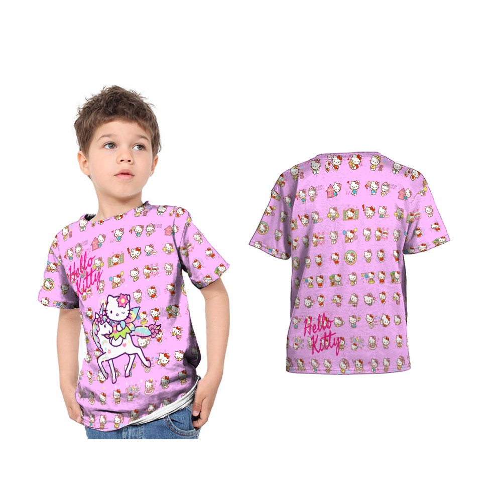 raffastore10 Kaos Baju T-shirt Anak Murah Fullprint HELLO KITTY UNICORN PINK