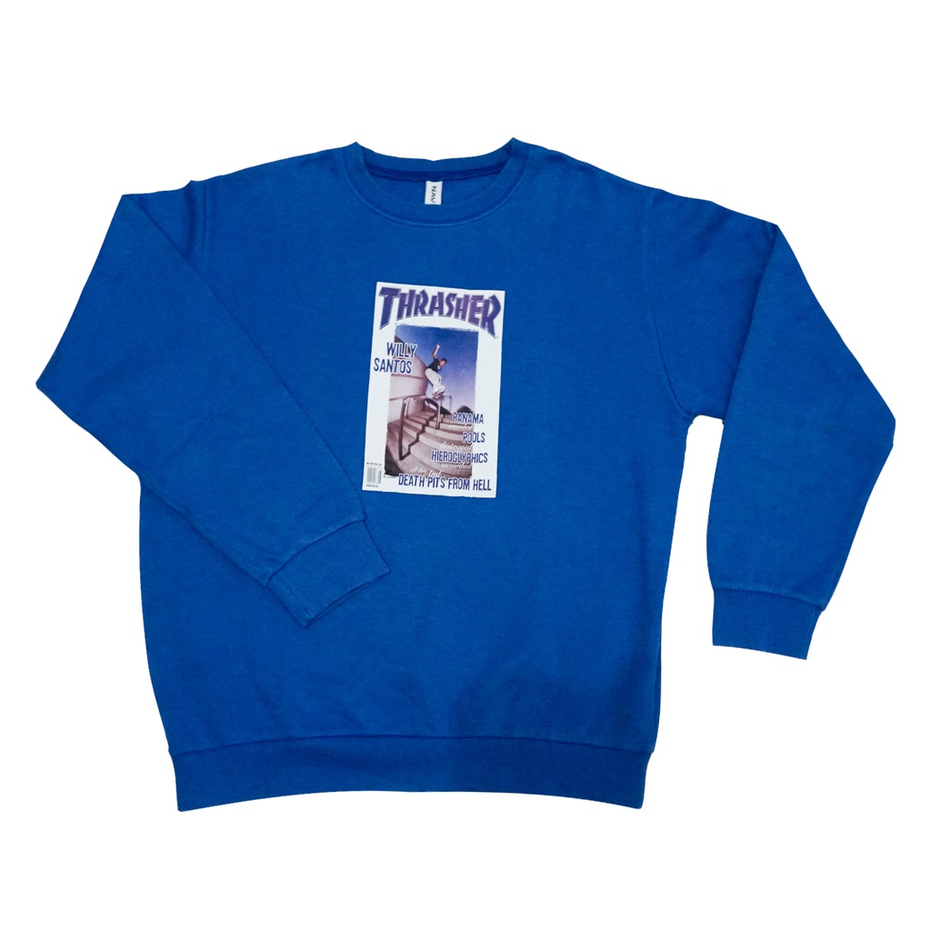 Thrift Crewneck Graphic Thrasher Skateboard Pria/Wanita