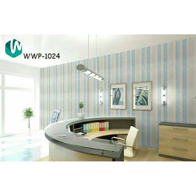 WALLPAPER STICKER | MOTIF SERAT KAYU BIRU KREM