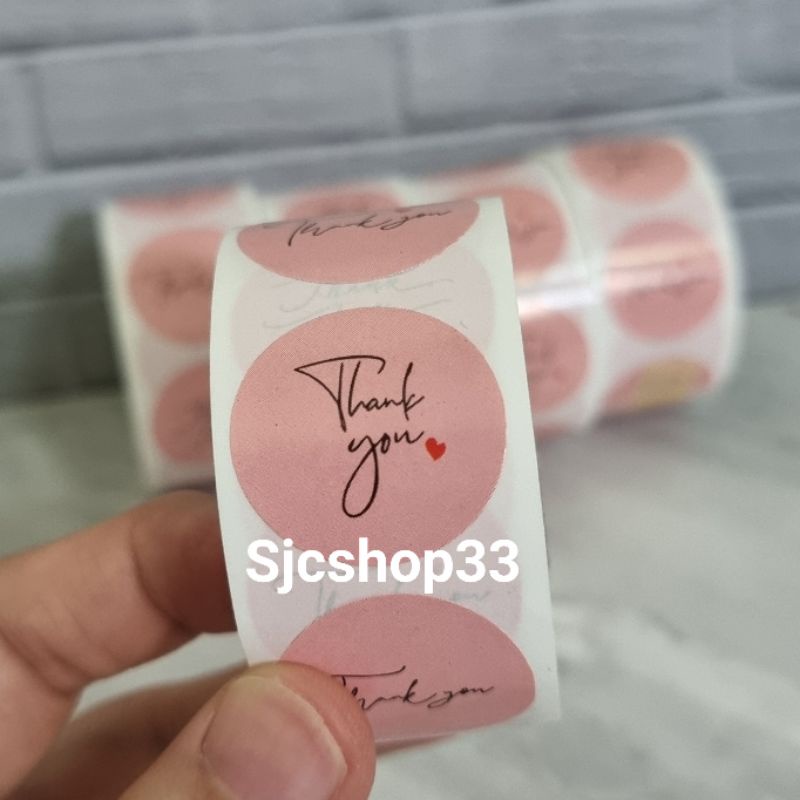 

1 roll isi 500 pcs sticker label thank you pink