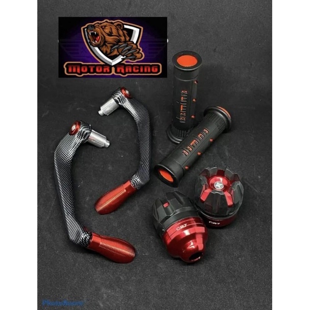 [PAKET 3IN1] proguard full CNC karbon model sabit plus handgrip domino sisik plus jalu as roda buah naga dan karet handle UNIVERSAL