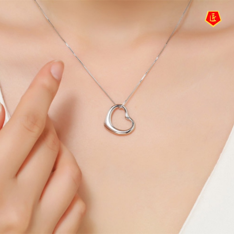 [Ready Stock]Silver Necklace Women's Heart-Shaped Pendant Simple Stylish Valentine's Day Gift