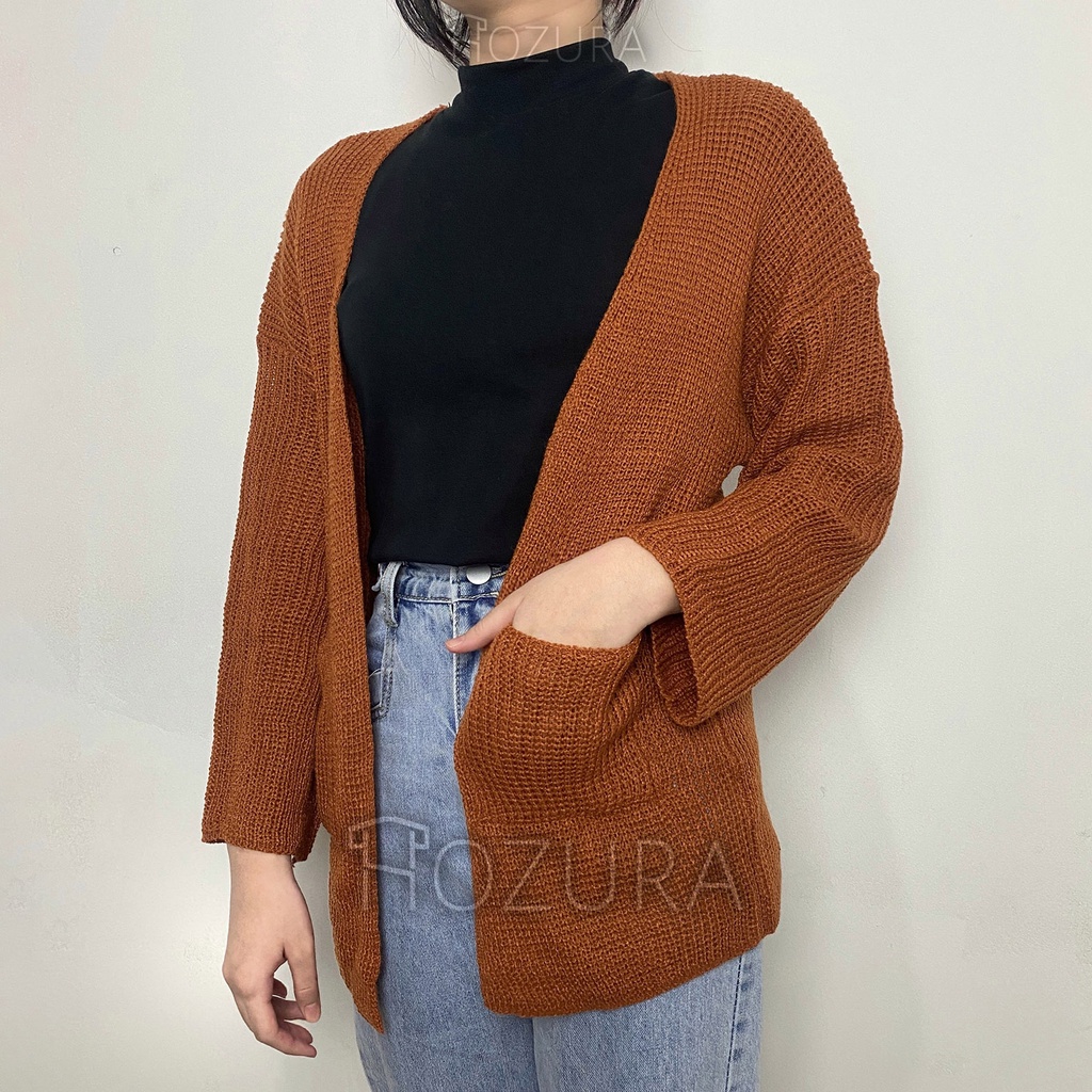 HOZURA - Cardigan Wanita Lexa Bahan Rajut Premium - Cardi Lavella Premium Kardingan Rajut Saku Polos