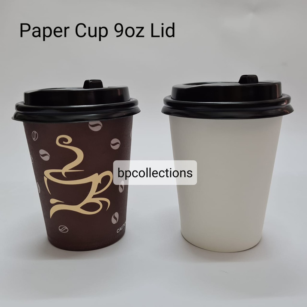 1 PAK 50 pcs Hot Lid Paper Cup 9oz  dan Tutup Hot cup coffee Tutup Hitam Gelas Kopi Kertas ECER