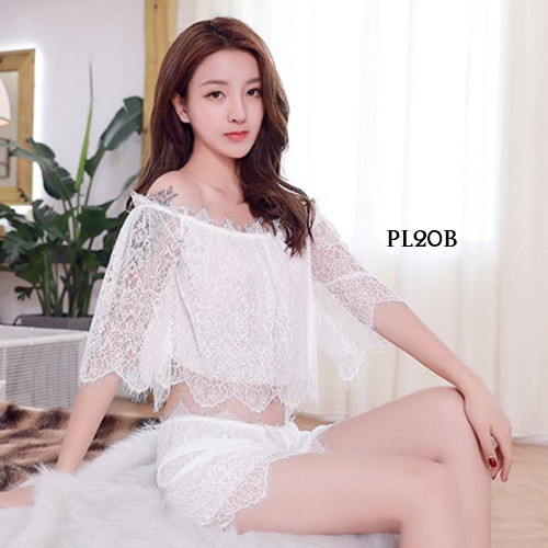 [PALING MURAH] LINGERIE SEKSI SLEEP WEAR LACE BROKAT BAJU TIDUR SEXY PUTIH PL20B