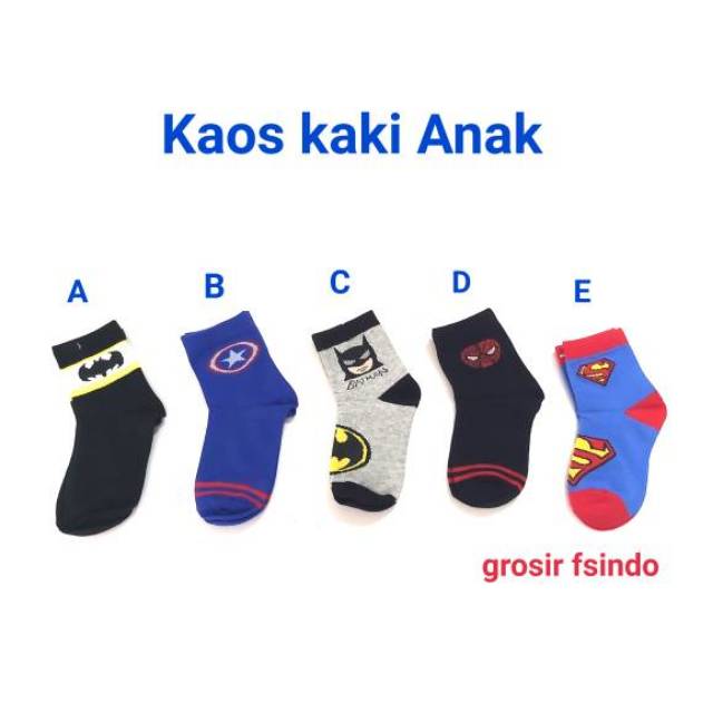 Kaos kaki anak laki hero spiderman batman cotton