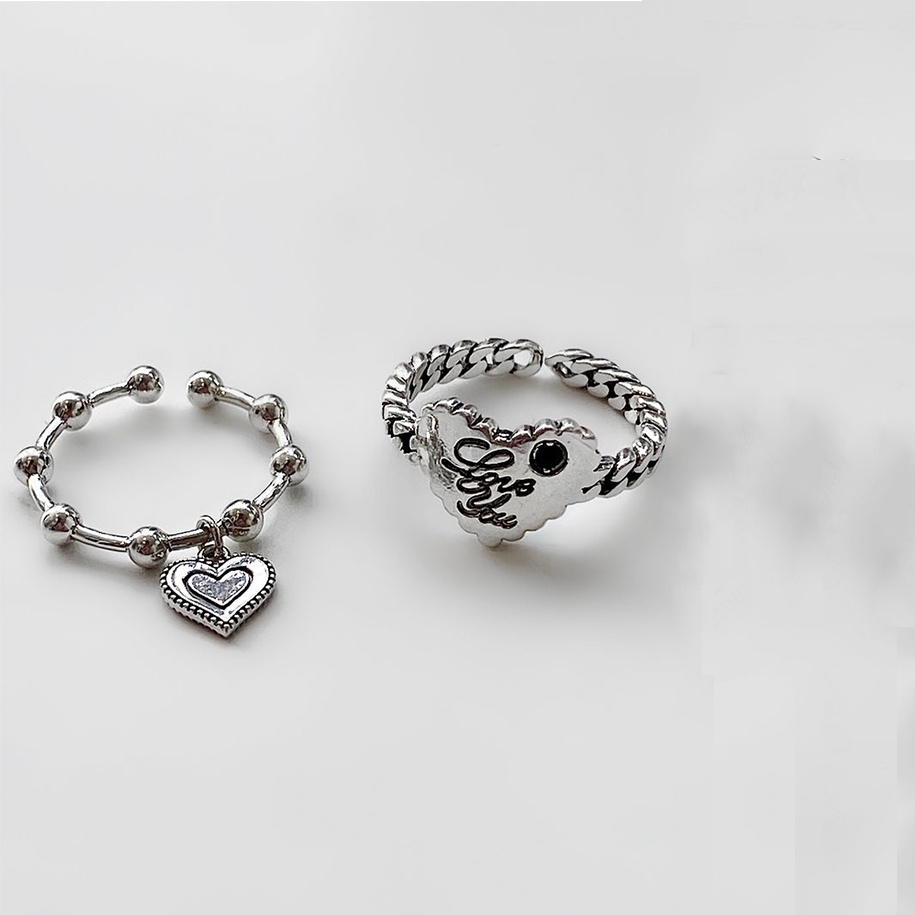 IFYOU 2pcs / set Cincin Silver Desain Love You Gaya Vintage Untuk Wanita